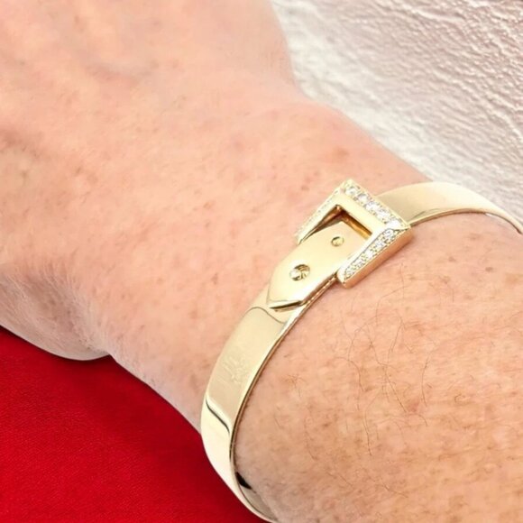 Authentic! Hermes 18k Yellow Gold Diamond Buckle Bangle Bracelet - Picture 2 of 9